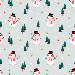 Wall Mural - Cute Snowman in Christmas season seamless pattern