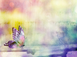 Wall Mural - Natural background with butterly. Watercolor