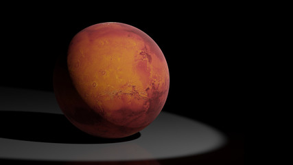 Wall Mural - planet mars, the red planet on a stage lit by a spotlight