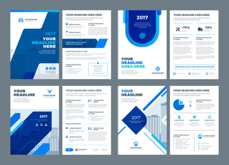 Abstract flat background blue brochures annual reports covers or brochures flyers design templates set vector illustration