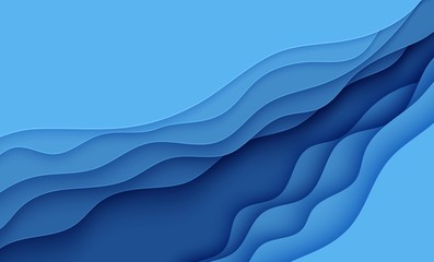 Wall Mural - Blue abstract background in paper cut style. Layers of paper wavy water for World Oceans Day 8 June. Vector Earth posters template, ecology brochures, presentations, invitations with place for text