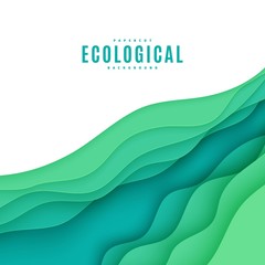 Wall Mural - abstract green square background in cut paper style. cutout grass wave template for save the earth p