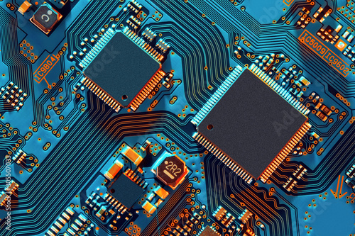 Fotomural Electronic circuit board close up.