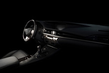 Modern Luxury Prestige Car Interior Isolated Over Black Backround