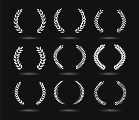 Poster - White laurel wreaths of different shapes set. A set of icons ready to use in your design. Vector icons can be used on different backgrounds. EPS10.