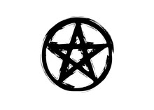 Pentagram Occult Symbol. Wiccan Sigil Pentacle Esoteric Brush Grunge Style. Vector Isolated On White Background  