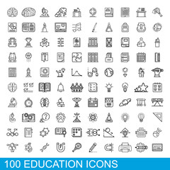 Wall Mural - 100 education icons set. Outline illustration of 100 education icons vector set isolated on white background