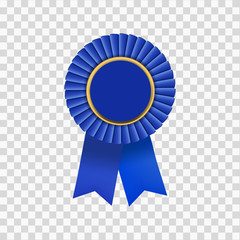 isolated blue ribbon badge with gold tab on transparent background, concept for first prize award lo