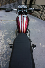 Seen In First Person From The Saddle Of The Handlebar Of Classic And Newly Restored Motorcycle, Old Bonneville Triumph