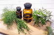 © Andres Victorero/ADDICTIVE STOCK - Herbal essential oil. Peppermint, rosemary and fennel oil for aromatherapy, wellness, skin care, herbal remedies