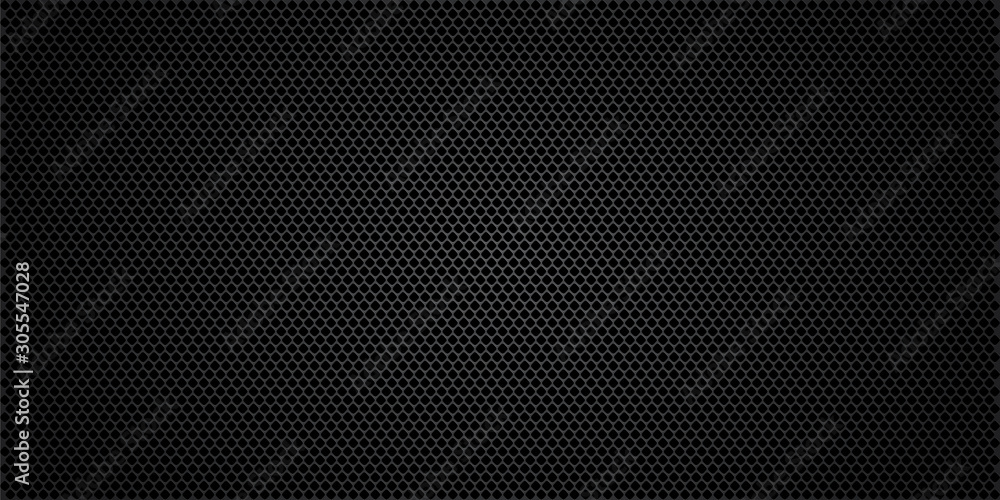 Black metallic abstract background, perforated steel mesh. Dark mockup for cool banners, vector illustration. - obrazy, fototapety, plakaty 