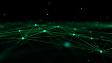 Wave With Connecting Dots And Lines. Futuristic Green Dots Background With A Dynamic Wave. 3d Rendering.