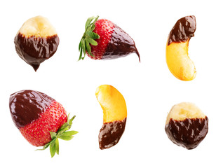 Wall Mural - fruit in chocolate on a white background