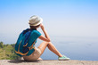 © el.rudakova - Woman hiking by the sea with backpack. Amalfi coast
