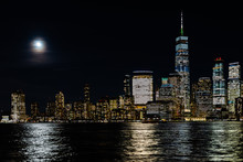 New York City Skyline And Downtown Manhattan From Jersey City During Night