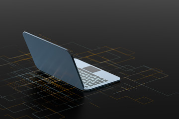 Sticker - Laptop with black background, technological concept, 3d rendering.