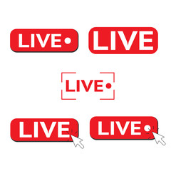 Wall Mural - Red symbol set button of live streaming, broadcasting, online stream. Lower third template for tv, shows, movies and live performances.