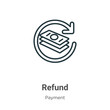 Refund outline vector icon. Thin line black refund icon, flat vector simple element illustration from editable payment concept isolated on white background