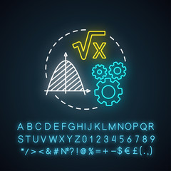 Wall Mural - Mathematical foundations neon light concept icon. Calculations base idea. Combination of numbers, digits. Arithmetic and numerical system. Glowing sign with alphabet. Vector isolated illustration