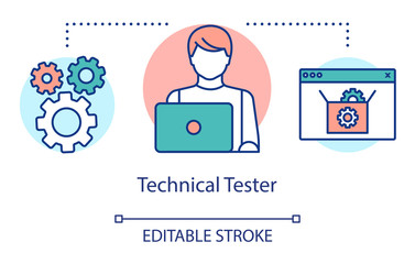 technical tester concept icon. it employee idea thin line illustration. software testing specialist.