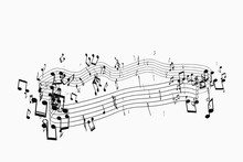 Black Music Notes With White Background, 3d Rendering.