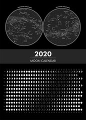 2020 moon phases calendar and hemisphere star map vector