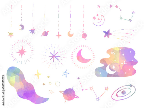Fotomural pastel colored moon and stars decorative elements