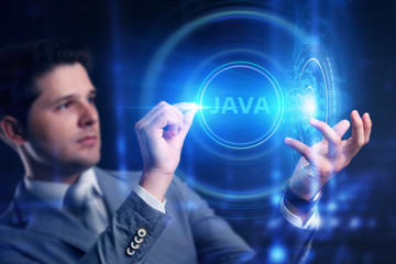 business, technology, internet and network concept. java on virtual screen