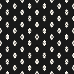 Wall Mural - Simple minimalist vector seamless pattern with ovals, rounded spots, triangular shapes. Abstract monochrome geometric texture, perforated surface. Stylish modern funky dark background, repeat tiles