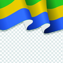 Waving Flag Of Gabon. Illustration Of Wavy Gabona Flag For National Day. Gabon Flag Flowing. Gabon Flag On Transparent Background 