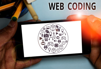 text sign showing web coding. business photo text work involved in developing a web site for the int