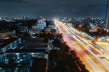 Bangkok night view with skyscraper in business district in Bangkok Thailand