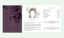 Floral Memorial And Funeral Invitation Card Template Design, Cherry Blossom Flowers, Purple Tone