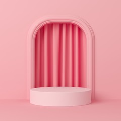 Abstract mock up scene minimal concept pink color with geometry shape podium and curtain background for product presentation. 3d rendering