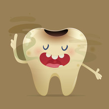 Halitosis Concept Of Cartoon Tooth With Bad Breath