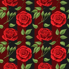 Wall Mural - Red rose flowers seamless background. Beautiful flowers on graphic background