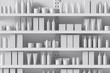 © katestudio - Front view of a white supermarket shelf with products in the form of bottles, boxes, personal care products, cosmetics. Trade concept. 3d rendering