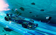 3D Rendering fastest racing car with abstract underwater scenery background