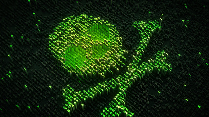 Wall Mural - cyber jolly roger of glowing numbers 3d rendering illustration