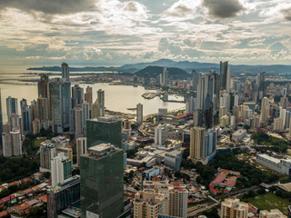 Beautiful aerial view of Panama City Skyscrapers 