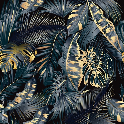Tapety złote gold-and-black-tropical-leaves-luxury-background-vector-seamless-pattern-exotic-botanical-background-tropical-design-for-spa-cosmetics-hawaiian-shirt