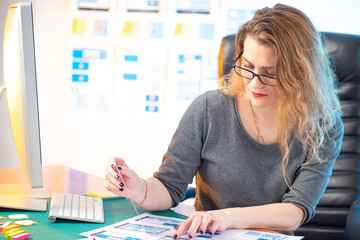 Wall Mural - girl - designer creates an application. thesis of a ux designer. concept - work on design. mobile so