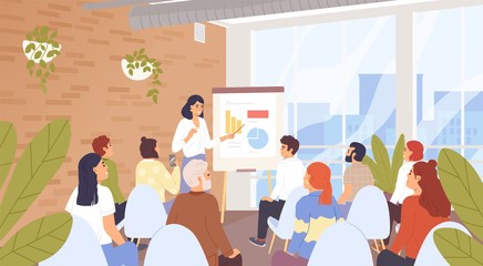 business seminar, conference vector illustration. company personnel training, career development cou