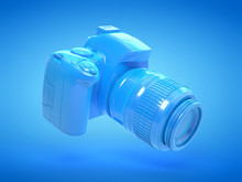 3d Rendered Illustration Of A Blue Camera