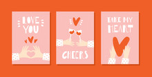 Vector Design Concept For Valentines Day And Other Users. Romantic Cards Set. Handwritten Modern Lettering.
