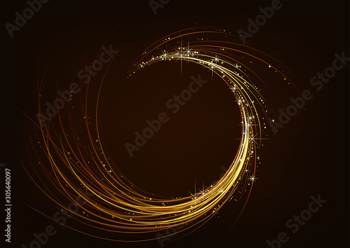 Abstract Golden Sparkling Spiral on Dark Background - Effective Design Elemen...