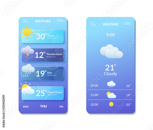 Cuadros en Lienzo Smartphone screens with banners and weather forecast icons.