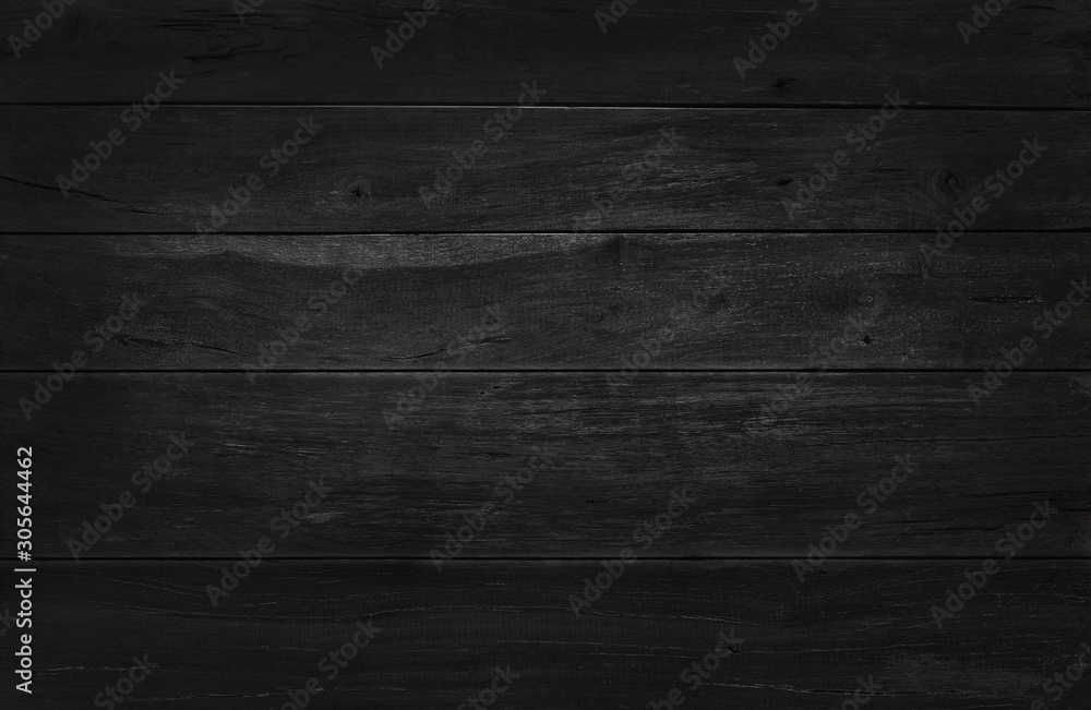 Black wooden wall background, texture of dark bark wood with old natural pattern for design art work, top view of grain timber. - obrazy, fototapety, plakaty 