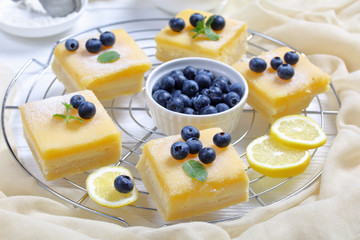 Canvas Print - Lemon curd yogurt cheesecake bars, top view