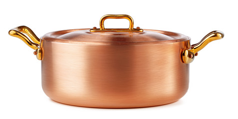 Clean and shiny copper pot isolated on white background